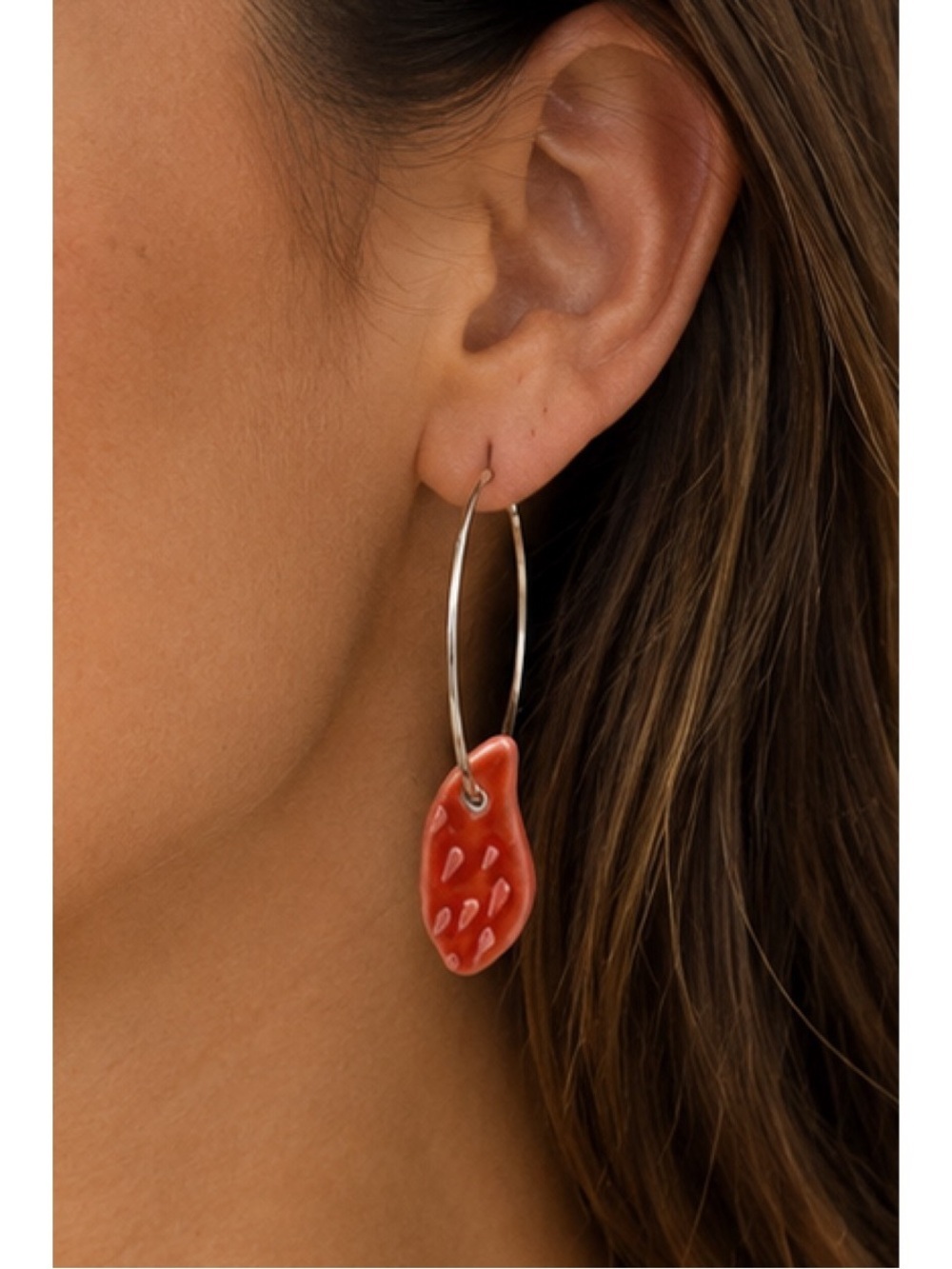 Handcrafted pair of Lightweight hoop earrings, featuring artisan ceramic beads